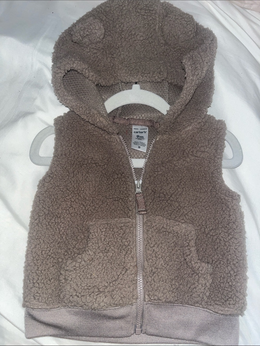 Carter's Baby Sherpa Vest in Taupe with Ears Hood